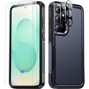 SPIDERCASE Designed for Samsung Galaxy S25 Case, [10 FT Military Grade Drop Protection], 2 Pack [Tempered Glass Screen Protector+Camera Lens Protector] Heavy Duty Shockproof Case,Deep Blue
