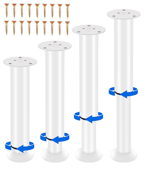 Olldag 4 PCS Adjustable Height Bed Support Legs 7.08-12.2 Inch [with Screws] for Bed Frame/Bed Center Slat, Heavy Duty Furniture Replacement Legs for Sofa/Cabinet/Couch/Dresser/Table (White)