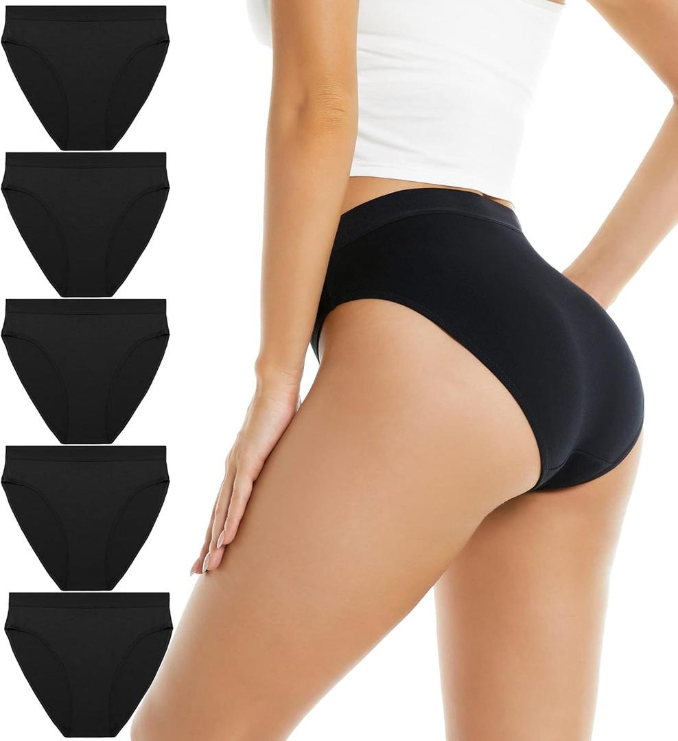Women's Cotton Underwear Hi Cut Panties for Women Solid Briefs Soft Stretchy Ladies Underpants (5-pack) (Large)