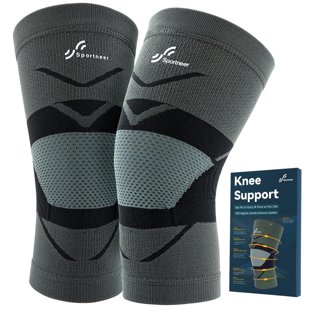 Zoned Pressure Knee Brace for Men & Women - Sportneer Knee Compression Sleeve with Partition Pressure System - Knee Support for Running, Hiking, Working, Basketball, Volleyball, Gym, Meniscus Tear, ACL, Arthritis Knee Pain Relief - Large Size