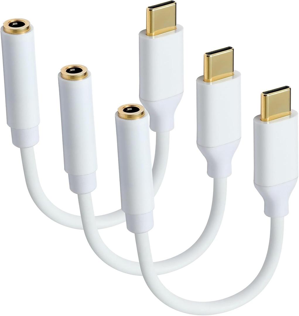 USB C to 3.5mm Female Headphone Jack Adapter, Type C to Aux Audio Dongle Cable Cord Compatible with iPhone 17 Pro Max/17 Pro, 16/15 Pro Max, 16/15 Pro, Galaxy S24/S23/S22 Ultra, iPad Pro(3 Pack)