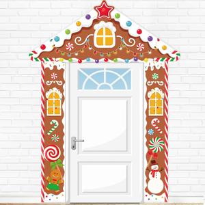 Funrous Christmas Party Door Decoration Gingerbread House Door Banners Gingerbread Man Porch Sign Set for Merry Christmas Xmas Holiday Party Photo Props Backdrop Supplies (Yellow)