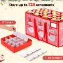 Plastic Christmas Ornament Storage Box with Adjustable Dividers, Waterproof Christmas Storage Containers Keep 128 Capacity, Dual Zippers, Ornament Organizer to Store Holiday Decor-Snowman