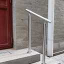 Outdoor 2 Step Handrail, DIY 304 Stainless Steel Transitional Hand Rails with Installation Kit,Silver Porch Stair Railing for Concrete Brick or Wooden Steps, 26x36 in