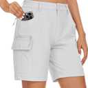 MAGCOMSEN Women's 7" Hiking Golf Shorts 6 Pockets Lightweight Quick Dry Outdoor Casual Cargo Shorts Water Resistant (White, L)