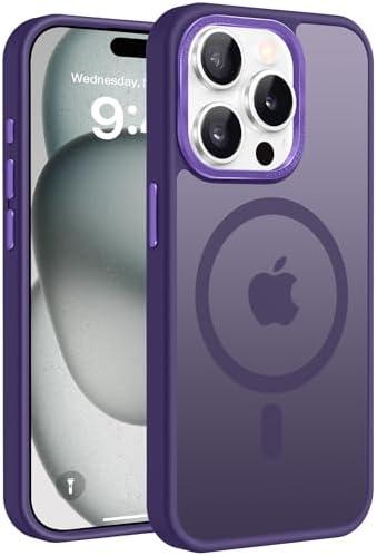 PuyaTeya Magnetic for iPhone 15 pro Phone Case, Compatible with Magnetic Devices Military-Grade Drop Protection Translucent Matte Shockproof Anti-Scratch Case for iPhone 15 pro (Deep Purple)