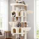 Globlazer Extra Large Cat Tree Tower, 82in Tall Heavy Duty Cat Tree for Indoor Cats Large Adult Big Cat Tower with 8 Scratching Posts, 2 Cat Condos, 2 Top Perches, 3 Hanging Baskets, S82, Beige