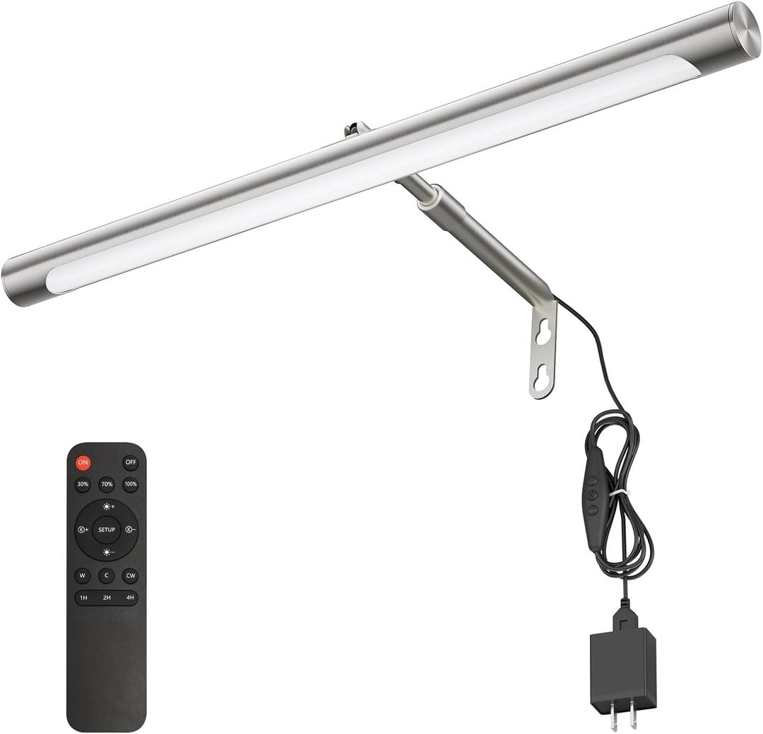 Picture Lights for Paintings Plug in, 16" Adjustable LED Picture Light Art Light with Timer, Remote Control Gallery Painting Wall Light for Picture Display Frame Dartboard Art Work (Nickel)