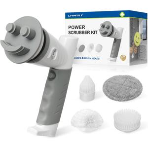 LANMU Electric Scrubber Sponge Wand Compatible with Scrub Daddy/Mommy Sponges, Cordless Power Spin Brush with Comfortable Handle, 5 Replaceable Heads for Cleaning Oven, Stove, Sink, Shower, Bathtub