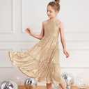 GRACE KARIN Girls Sequin Formal Dress Long Fancy Elegant Sparkle Dress, Gold 12Y