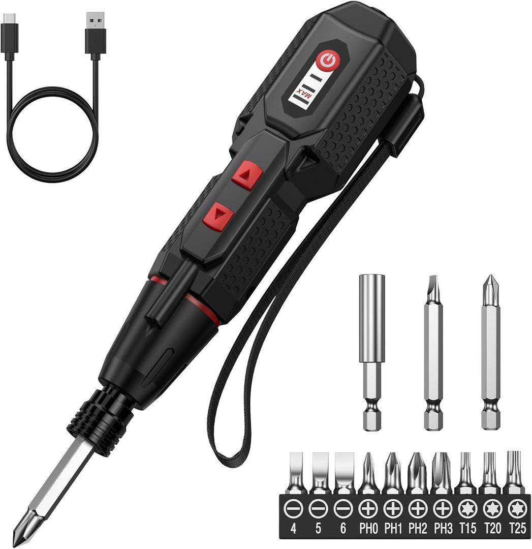 Upgraded 4.2V Electric Cordless Screwdriver, Rechargeable Screwdriver Set with 13 Bits, 3 Torque Settings, 1600mAh Battery & Dual LED Lights, Ideal Tool for Home Repairs, Installation (Black)