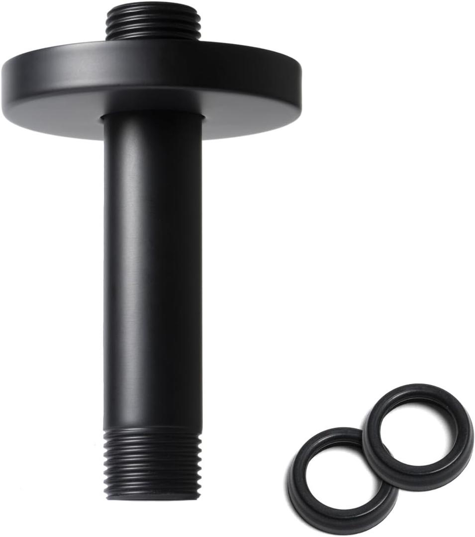 4 Inch Shower Arm with Flange, Ceiling Mounted Shower Head Extension Arm, 1/2 NPT Straight Arm for Rain Shower Head, Stainless Steel Shower Head Extension Replacement Pipe Arm, Black