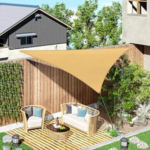 Triangle Sun Shade Sails Outdoor 28x 12ft - Sun Protection Sunshades UV Block Shade Canopy, Patio Shades for Backyard, Deck and Lawn, Sand
