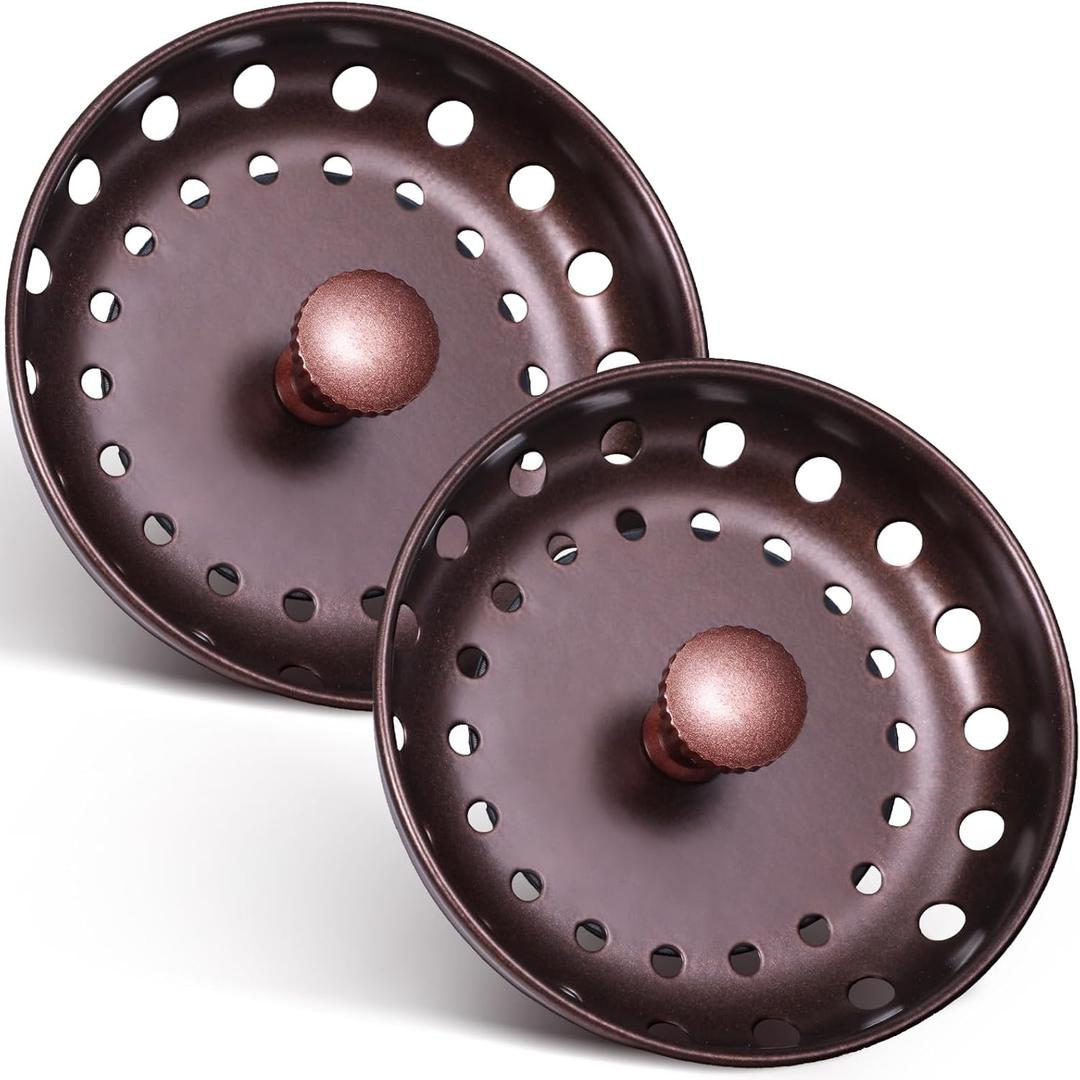 Retisee 2 Pcs Kitchen Sink Stopper Strainer Stainless Steel Drain Strainers for Universal 3-1/2 Inch Kitchen Sink Drain Replacement(Oil Rubbed Bronze)