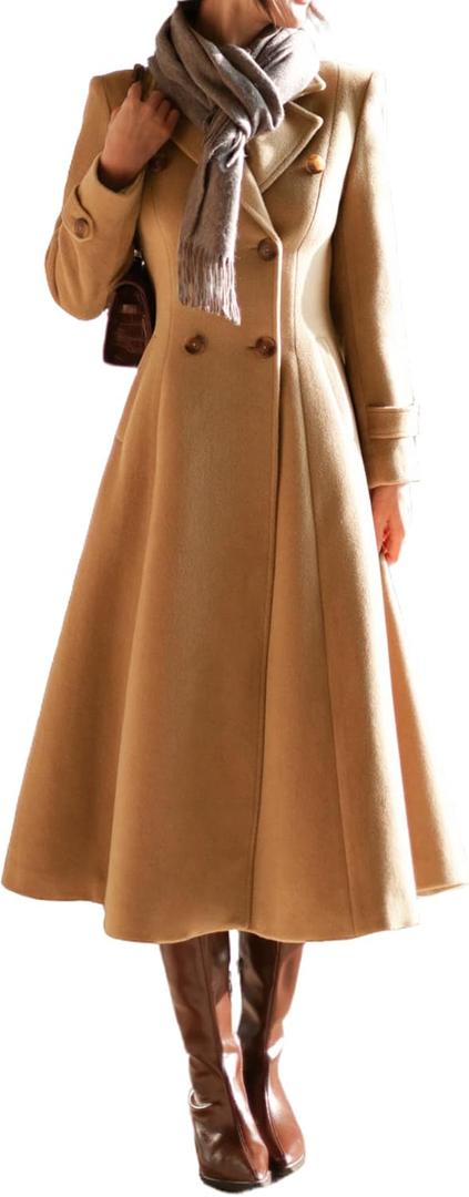 IDEALSANXUN Womens Long Wool Coat Fall Winter Double Breasted Trench Coat Peacoat Jackets (Large, Camel)