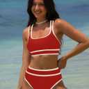 popvil Women's High Waisted Bikini Sets Neon Two Piece 2026 Swimsuit Sporty Adjustable Straps Bathing Suit (Red, Small)