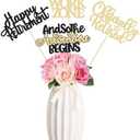 Gyufise 12Pcs Happy Retirement Centerpiece Sticks Officially Retired Table Flower Centerpieces Sticks No Work Zone Floral Decorations for Farewell Birthday Party Centerpieces Supplies Black Gold