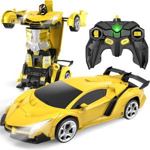 YOTOY Remote Control Car Toys - Transform RC Cars for Kids, One Button Transformation, 360 Degree Rotating Drifting, 2.4Ghz & 1:18 Scale, Gift for Kids Age 4 5 6 Years Old Boys and Girls (Yellow)