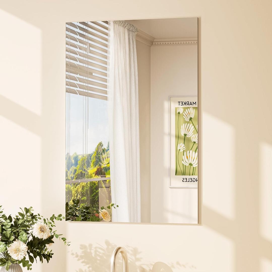 TETOTE Frameless Mirror 20" x 30" Bathroom Mirrors for Wall with 4mm Tempered Glass, Suitable for Bedroom, Entryway, Hallway, Gym, Vertically/Horizontally