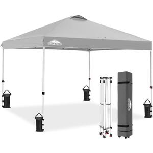 EAGLE PEAK Pop Up Canopy Tent with Wheeled Carry Bag, 8 Stakes, 4 Ropes, 4 Weight Bags, Easy Set Up Tent Canopy, 10x10 ft, 100sqft of Shade, Light Gray
