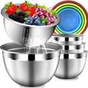 Mixing Bowls with Strainer, Mixing Bowl with Lids Set, Stainless Steel Mixing Bowls, Kitchen Gadgets Salad Bowls with Strainer for Mixing & Preping & Serving, Multicolor