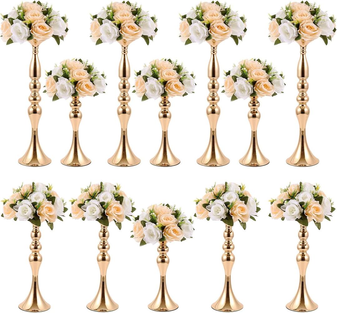Didaey 12 Pcs Gold Wedding Centerpiece Stand Metal Flower Arrangements Holder Tall Centerpiece for Table Gold Vase Flower Stand for Wedding Reception Event Party Hotel Home Decor(3 Sizes)
