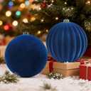 LANGXUN 2 Pcs 8 Inch Extra Large Velvet Christmas Ball Ornaments - Shatterproof Hanging Christmas Tree Decorations for Xmas Holiday Party Wedding Home Decor (Navy Blue)
