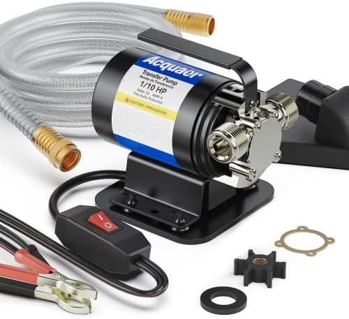 Acquaer Water Transfer Pump DC 12V 1/10HP Portable Electric Water Removal Utility Pump with Switch and Suction Hose Kit, Low Suction Water Removal for RV, Water Beds, Pools, Rain Barrel, Aquariums