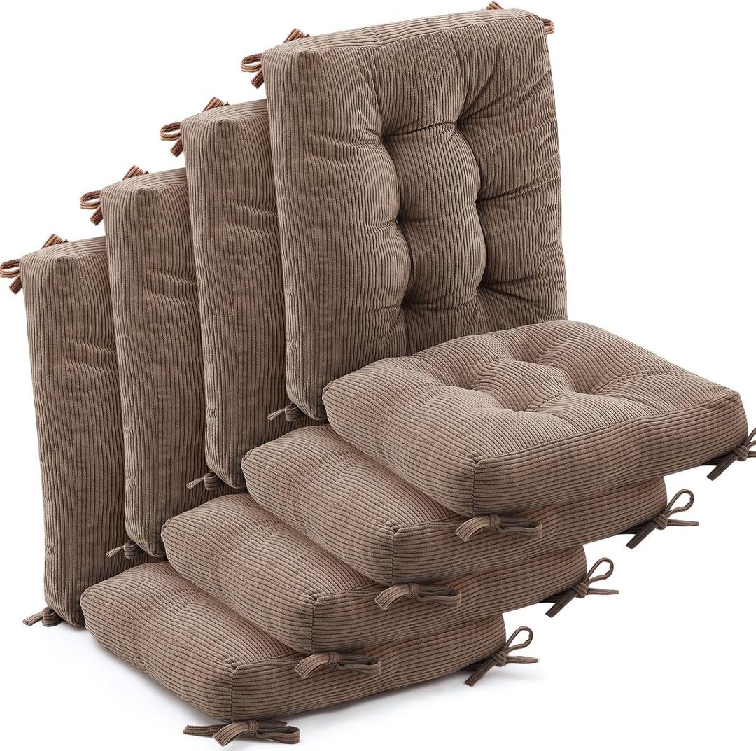 Juexica 4 Set Outdoor Patio Chair Cushions Corduroy Seat High Back Tufted Pillow Replacement Rocking Patio Chair Pads for Outdoor Indoor Home Office(Grayish Brown), 16.54 X 16.54 X 3.54 Inches