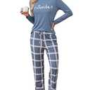 difficort Pajamas Set for Women Long Sleeve Crew Neck Comfy Pjs Lounge Sets with Pockets, Haze Blue, Large