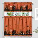 Halloween Curtains and Valances Set of 3, Orange Pumpkin Ghost Bat Decor, Horror Short Curtain Set for Kitchen and Bedroom Decor, 36 Inch