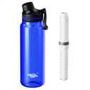 Membrane Solutions C3 Filtered Water Bottle, 36oz BPA-Free Bottle with Replaceable ACF+UF Filter Cartridge, Portable Water Filter, Travel, Hiking & Camping for Drinking Water Anywhere(Blue)