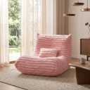 Bean Bag Chair for Adults, Giant Memory Foam Floor Sofa with Lumbar Pillow, Oversized Corduroy Beanbag Couch, Comfy Lounge Chair for Living Room, Bedroom, Apartment, Reading, Gaming, Pink, 39''L x 38''W x 29''H