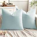 EMEMA Pack of 2 Velvet Pillow Covers Decorative Square Pillowcase Soft Solid Cushion Case for Sofa Bedroom Car 18x18 Inch Baby Blue