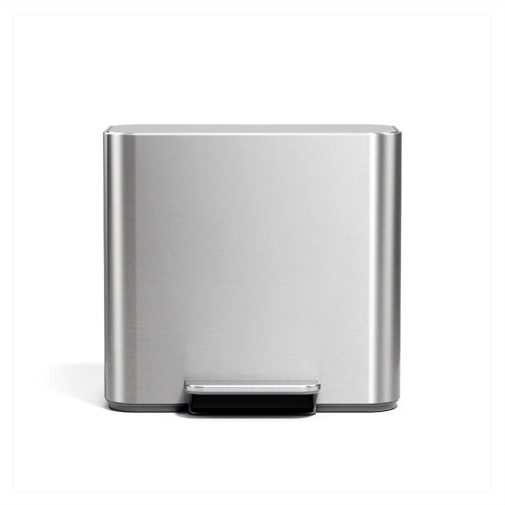 simplehuman Mini Step Can, 16L / 4.3 Gallon Trash Can for Home Offices, Hotel Rooms, Bedrooms, Liner Pocket®, Sleek Internal Hinge, 150,000-Step Pedal, Lid Shox® Silent Close, Brushed Stainless Steel