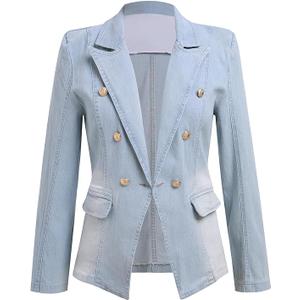 Denim Blazer Suit for Women Notch Collar One Button Office Lady Business Work Outfits Lapel Fall Winter Jean Jacket
(X-Large, Blue)