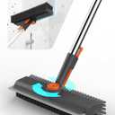Floor Scrub Brush with Long Handle, 3 in 1 Multi-angle Swivel Right Angled Bristle Floor Scrubber Brush with Squeegee and Tweezer for Cleaning Tile Wall Deck Bathroom Patio Garage Kitchen (Grey)