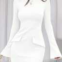 PRETTYGARDEN Womens Fall Long Sleeve Mini Dress 2025 Trendy Boat Neck Bodycon Knit Elegant Short Party Formal Dresses (White, M)