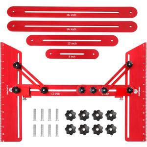 Stair Tread Template Tool, Stair Tread Gauge Measuring Tool jig with Angled Brace and Edge Flip Stops, Adjusting Length from 11.5" to 60", Solid Aluminum Alloy for Cutting Perfect Stairs (Red)