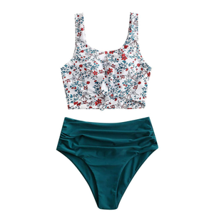 ZAFUL Women's High Waisted Tankini Scoop Neck Knotted Two Pieces Tankini Set Swimsuit, M