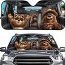 Funny Windshield Sun Shade Bear Family Windshield Sunshade for Car Truck SUV Sun Visor Heat Protection Blocks UV Rays and Keeps Your Vehicle Cool, L = 57.1" (145cm), W = 27.4" (69.5cm)