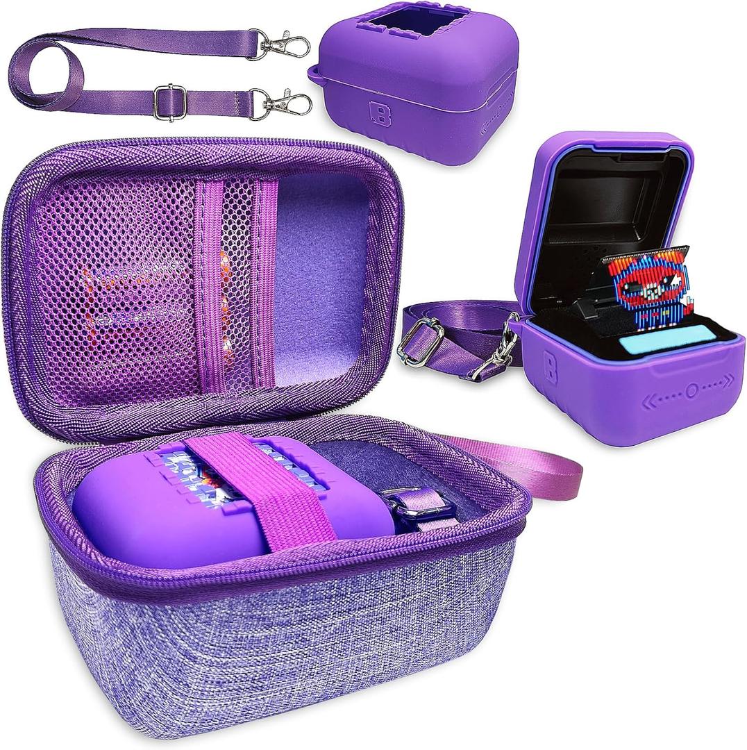 JCHPINE Hard Carrying Case and Silicone Cover for Bitzee Interactive Toy Digital Pet, Protective Case for Bitzee Virtual Electronic Pets Accessories (for Original 15 Animals) (Purple)