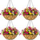 4pcs 14 inch Metal Hanging Baskets Round Wire Plant Stand with Coco Lining Cushion Decorative Planter Hanger Garden Indoor Outdoor Watering Hanging Basket DQ