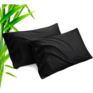 TELUS Black Pillow Cases Standard Size 2 Pack, Bamboo Rayon Cooling Pillowcases with Envelope Closure, Cool Breathable Pillow Case for Hot Sleepers & Night Sweats, 20x26 inches