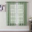 OWENIE Sheer Green Curtains 45 Inch Length 2 Panels, Geometric Jacquard Clip Textured Curtains for Small Window, Modern Elegant Bathroom Panels/Drapes, Each 42x45 Inch