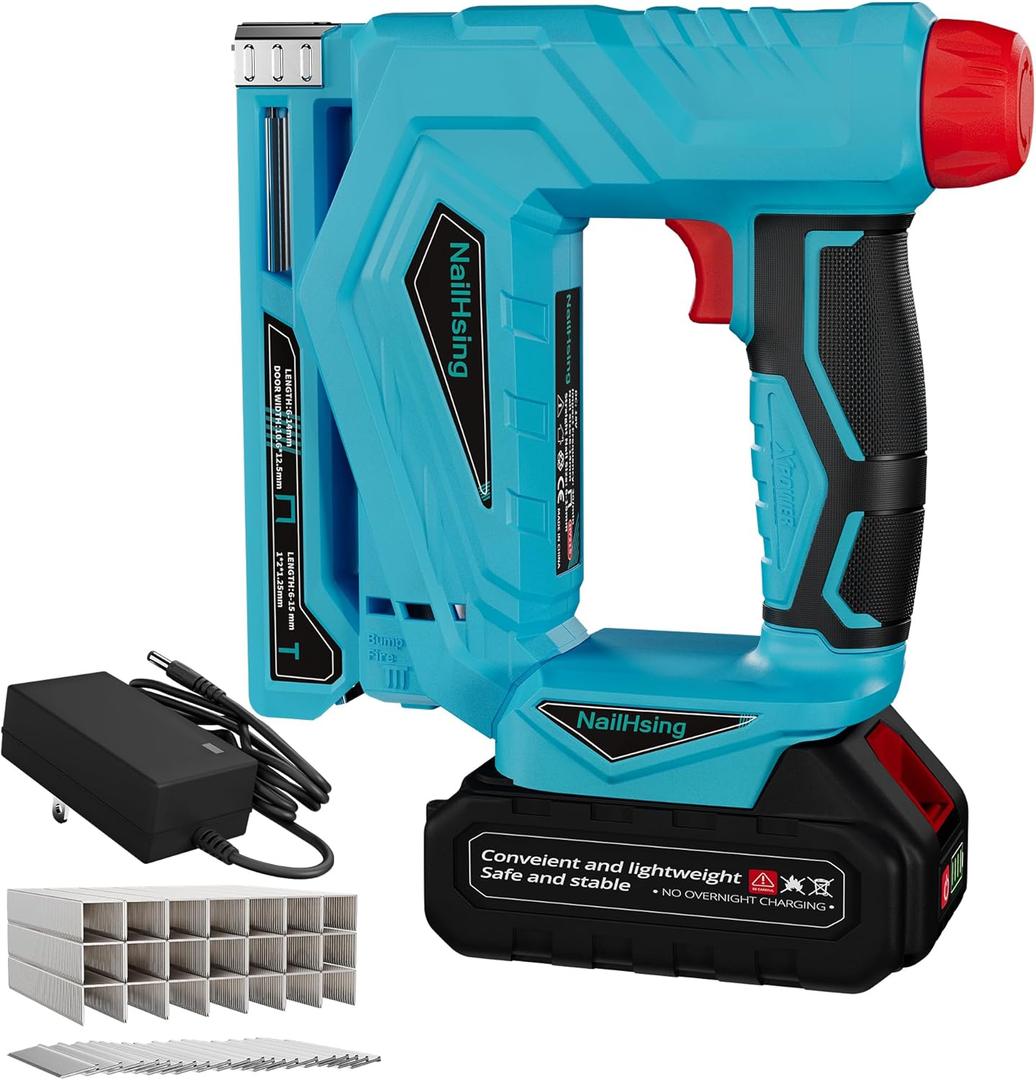 18V Nail Gun Cordless with Battery, 2 in 1 Brushless Nail Gun and Staple Gun, 3/8 Inch, with 1000 Nails and 1000 Staples, Single and Contact Firing Modes