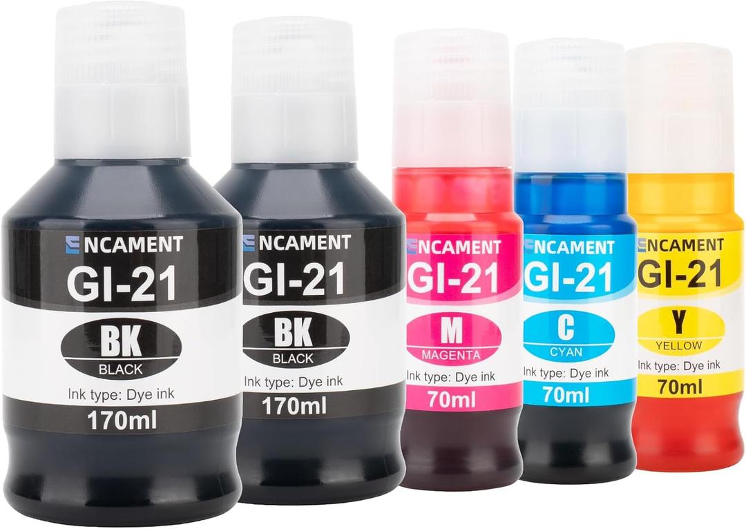 GI-21 G3270 G3260 Ink Refill Bottles Compatible for Canon MegaTank Printers GI21 PIXMA G1220 G1230 G2260 G2270 G3260 G3262 G3270 G3272 G3290 G4270 G4280, 2BK C M Y 5 Pack