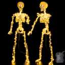 2 Pack 39.3 Inches 150 LED Light Up Skeleton Full Body, Posable & Movable Jonints Halloween Skeleton Decor, Battery Powered & Well Made Plastic Skeletons with Light Up Eyes