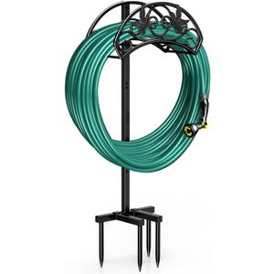 Winpull Garden Hose Holder Detachable, Heavy Duty Metal Water Hose Hanger Freestanding Hose Organizer Hose Holders for Outside (Black)