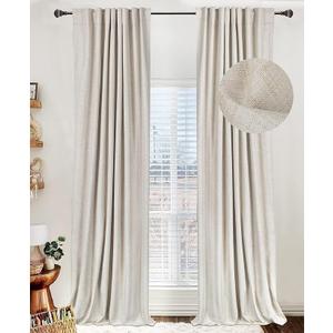 100% Blackout Shield Linen Blackout Curtains for Bedroom 84 Inches Long, Back Tab/Rod Pocket Living Room Drapes, Thermal Insulated Blackout Curtains 2 Panels Set, 50" W x 84" L, Cream